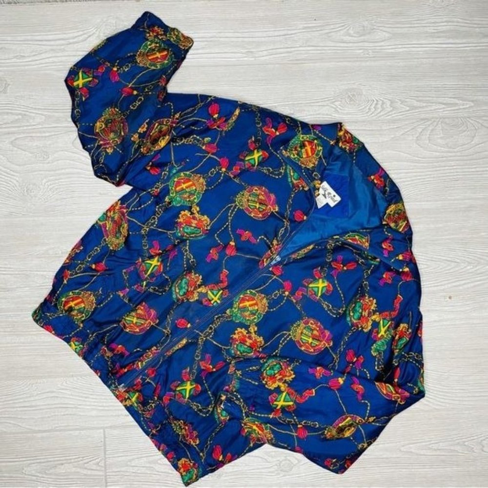 Vintage Silk Road zip up coat silk royal blue cardigan jacket size small